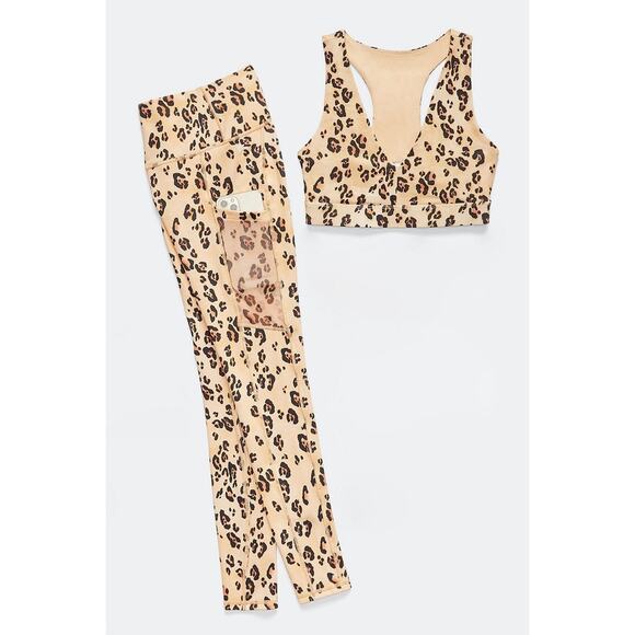 Fabletics Pump Two Piece Set Desert Leopard Womens Small New Active Athleisure - Picture 1 of 16